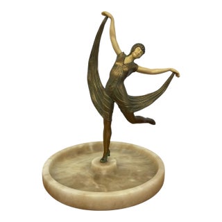 1970s Art Deco Style Figural Dancer Sculpture With Dish. For Sale
