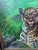Vintage Oil on Canvas Leopard in Tropical Landscape, Ornate Gilt Frame For Sale In Greenville, SC - Image 6 of 7
