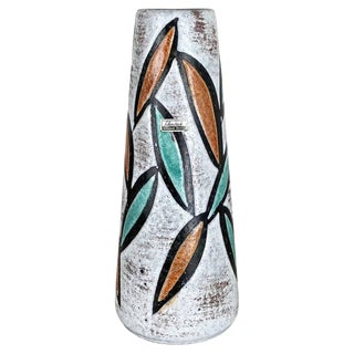 Fat Lava Multi-Color Floral Europ Line Vase from Scheurich, Germany, 1970s For Sale