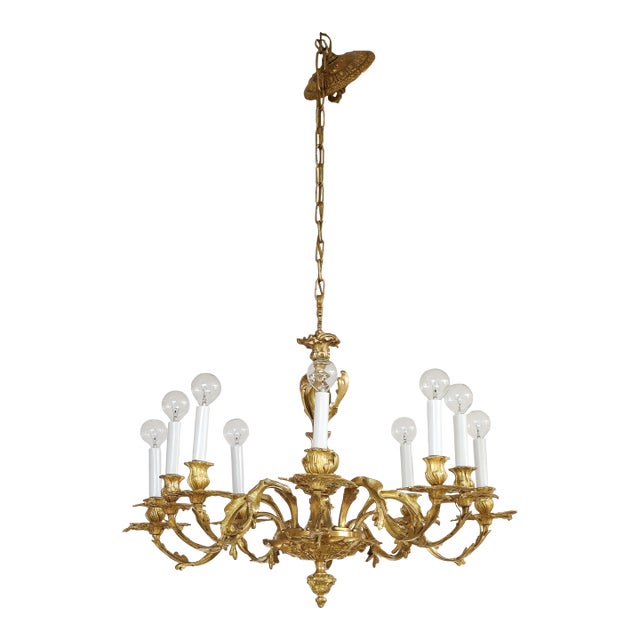 Gilded Bronze 10 Arm Regency Style Chandelier From Spain For Sale