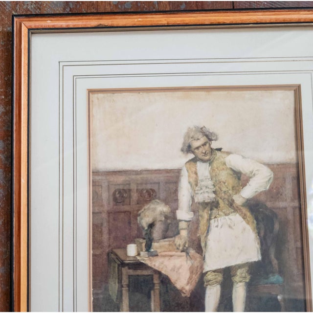 19th Century English Watercolor Painting of an 18th C. Interior Genre Scene For Sale - Image 4 of 14