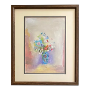 Contemporary Oil Painting Still Life Flowers, Framed