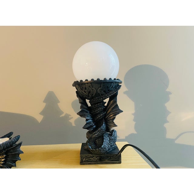 Black Resin Dragon Table Lamps with Candleholder, 1980s, Set of 2 For Sale - Image 6 of 17