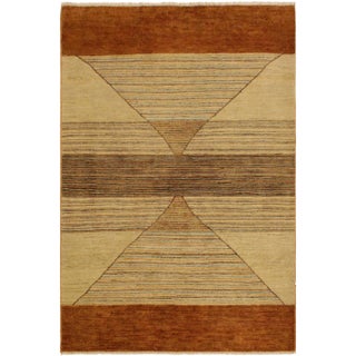 1990s Boho Chic Gabbeh Rosalia Tan/Lt. Rust Wool Area Rug -4'1 X 5'8 For Sale