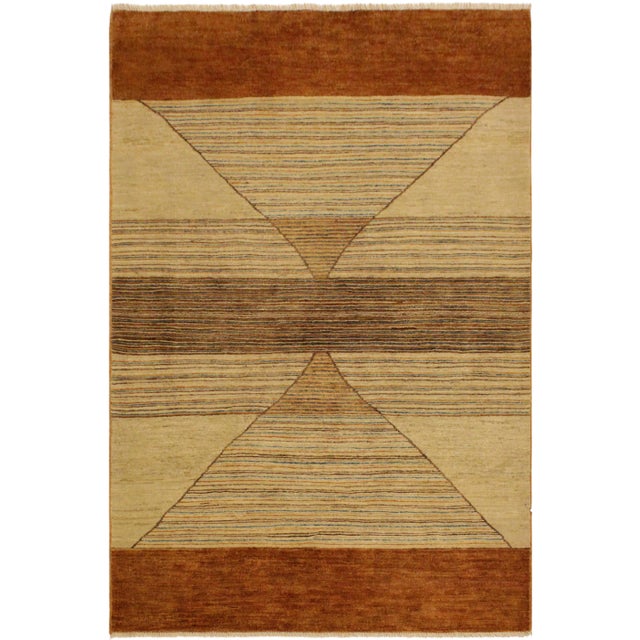 1990s Boho Chic Gabbeh Rosalia Tan/Lt. Rust Wool Area Rug -4'1 X 5'8 For Sale