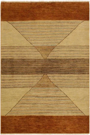 1990s Boho Chic Gabbeh Rosalia Tan/Lt. Rust Wool Area Rug -4'1 X 5'8