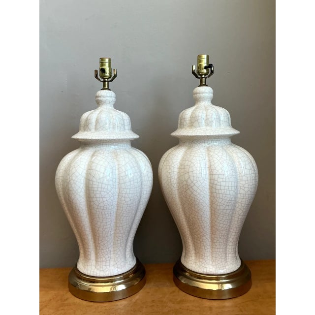 Chinoiserie Vintage Crackle Glaze Ceramic Table Lamps - Pair For Sale - Image 3 of 12