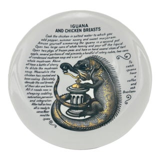 1960s Mid-Century Modern Piero Fornasetti Iguana and Chicken Breasts Recipe Plate for Fleming Joffe For Sale