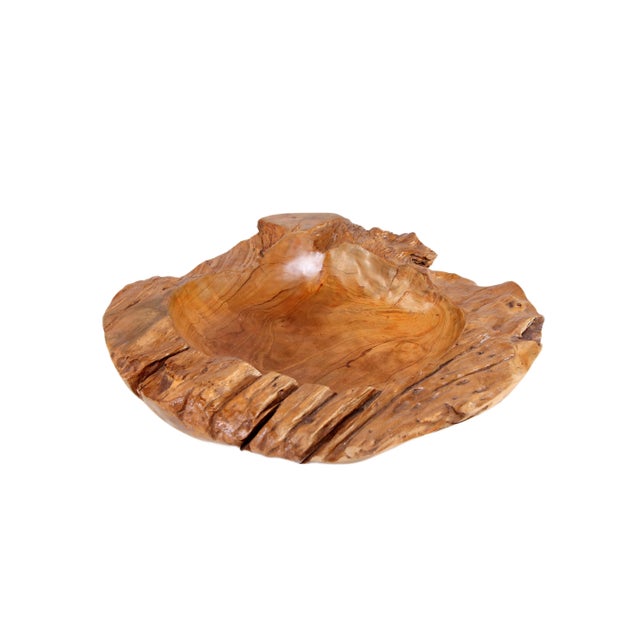 Large 22" to 25" D Hand Carved Organic Teak Bowl 6 For Sale - Image 11 of 11