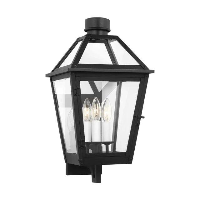 Chapman & Myers by Visual Comfort Studio Hyannis Medium Wall Lantern, Textured Black For Sale - Image 4 of 5
