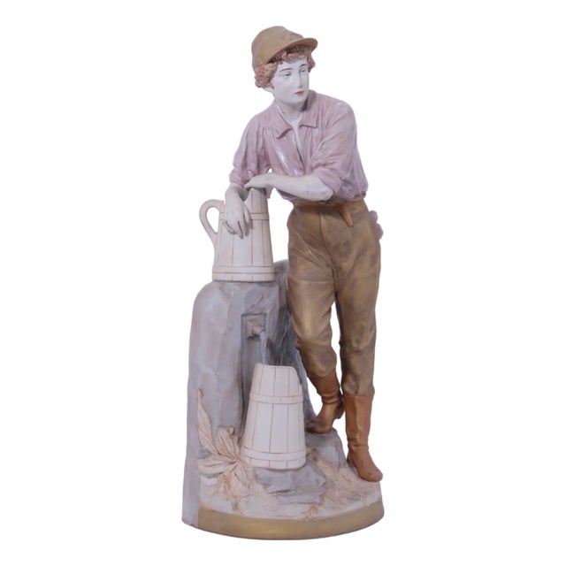 Royal Dux Bohemian Peasant Boy Pottery Figure Statue For Sale