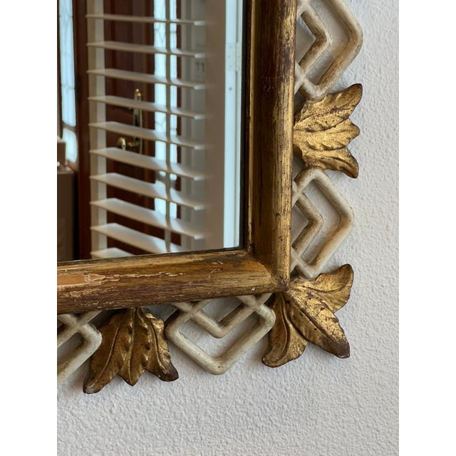 1960 Italian Hollywood Regency Giltwood Mirror With Hand-Carved Geometric & Floral Frame For Sale - Image 13 of 13