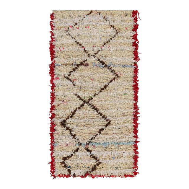 1950s Azilal Moroccan Rug in Beige With Red-Brown Patterns by Rug & Kilim For Sale