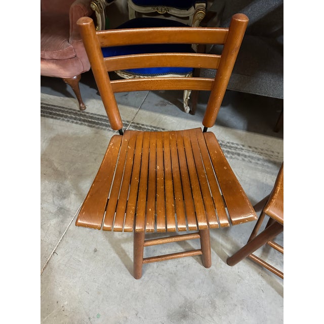 Pair of 1970s Wooden Slat Swivel Bar Stools For Sale - Image 4 of 7