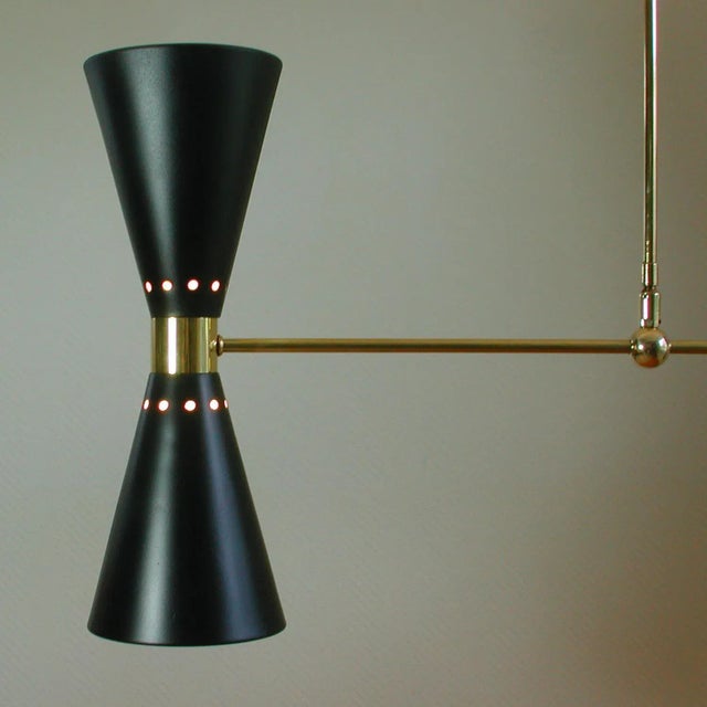 Mid-Century French Black Double Cone Diabolo Pendant Chandelier, 1950s For Sale - Image 13 of 15