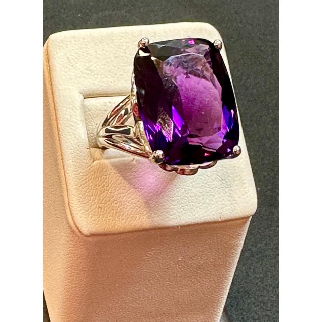 Huge 38 Carat Cushion Cut Natural Amethyst Cocktail Ring in Platinum 23.8 Gm For Sale - Image 11 of 18