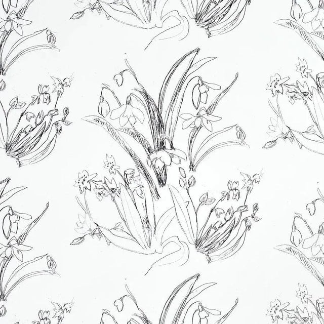 Blueprint Flower B & W Wallpaper For Sale