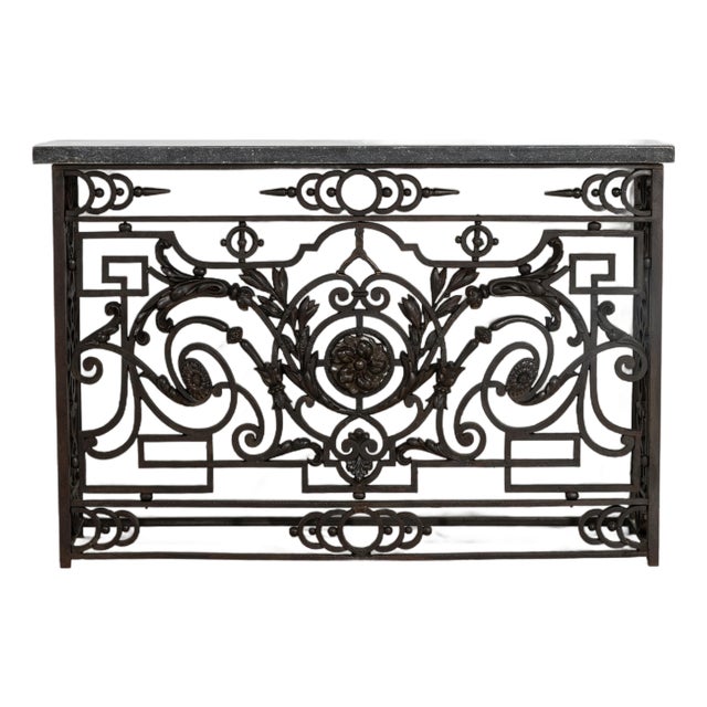 Neoclassical Wrought Iron Console With Belgian Bluestone For Sale