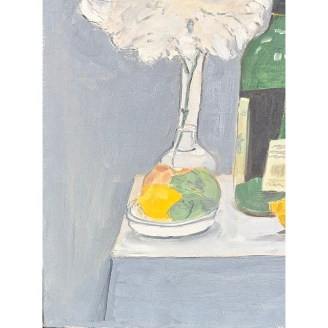 Original Still Life Painting - A Flower, Lemons, and Wine For Sale In New York - Image 6 of 7