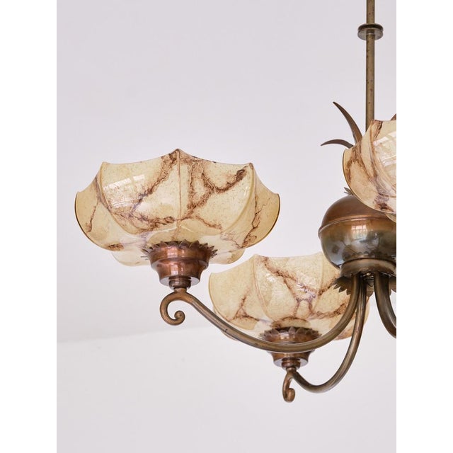 Vintage Swedish Hanging Light in Brass and Marbled Glass, 1927 For Sale - Image 17 of 18