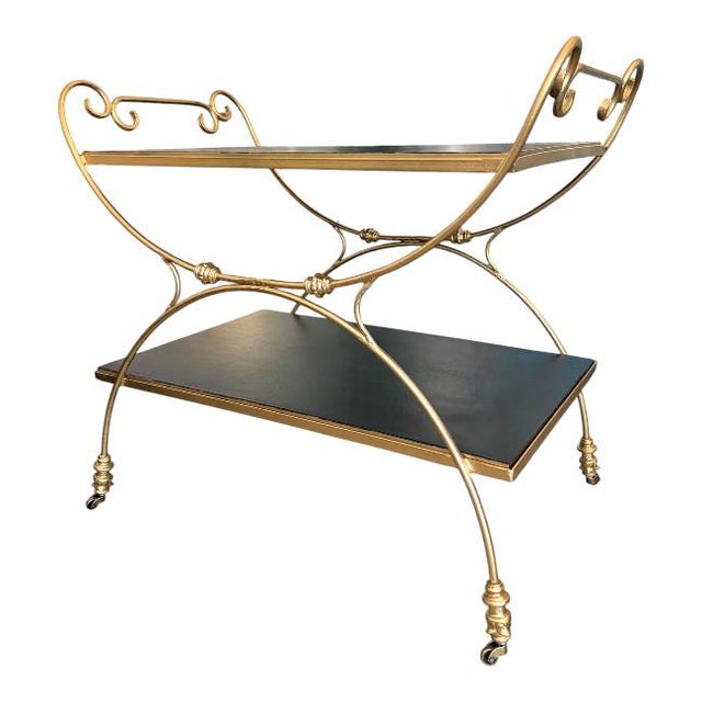 Mid 20th Century Vintage Hollywood Regency Two-Tier Bar Cart For Sale - Image 5 of 8