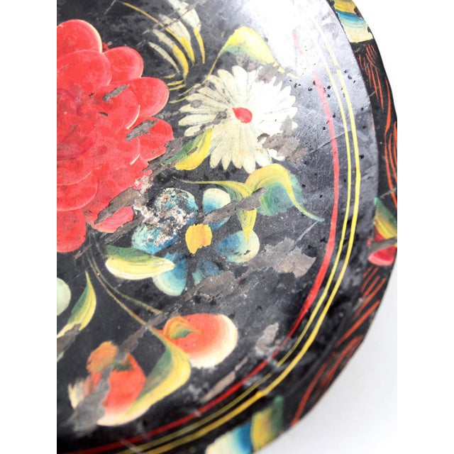 Vintage 1950s Hand-Painted Floral Wooden Bowl For Sale - Image 11 of 18