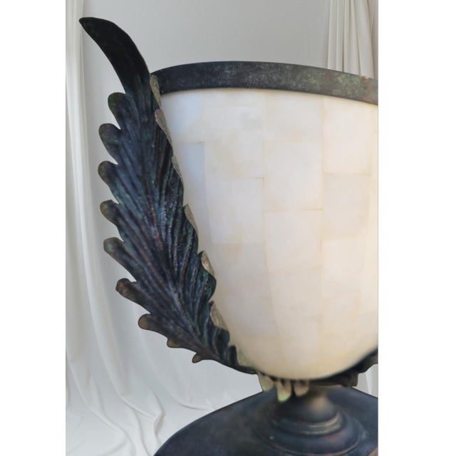 Gold Vintage Maitland Smith Art Deco Tessellated Stone Brass Iron Marble Base Floor Lamp For Sale - Image 8 of 14
