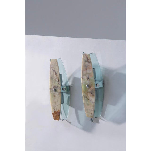 Blue Onyx and Crystal Glass Sconce and Ceiling Light Set attributed to Veca, 1970s, Set of 2 For Sale - Image 8 of 9