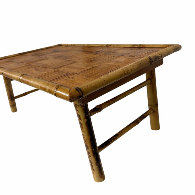 Hollywood Regency Vintage Boho Coastal Rattan Folding Bamboo Tv Stand Plant Table For Sale - Image 3 of 7