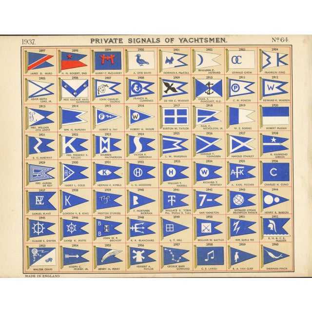 Original Lloyd's Register of Yachts "Private Signals of Yachtsmen" Reference Pages – Set of 4 – Year 1937 Group C For Sale - Image 4 of 5