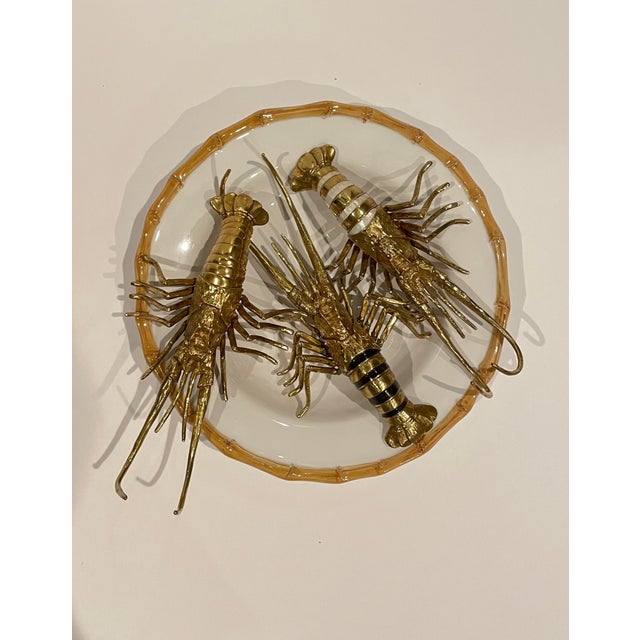 Hollywood Regency Brass and Shell Inlay Lobsters from Blue Carreon Home - Set of 3 For Sale - Image 3 of 4