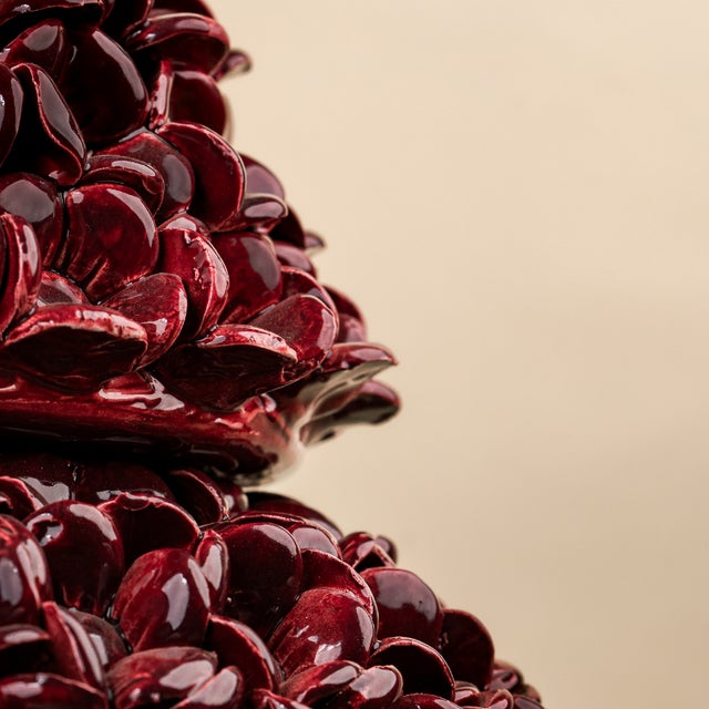 1980s Spanish Floral Sicilian Ceramic Vase in Bright Burgundy Tone by Murano, 1980s For Sale - Image 5 of 6
