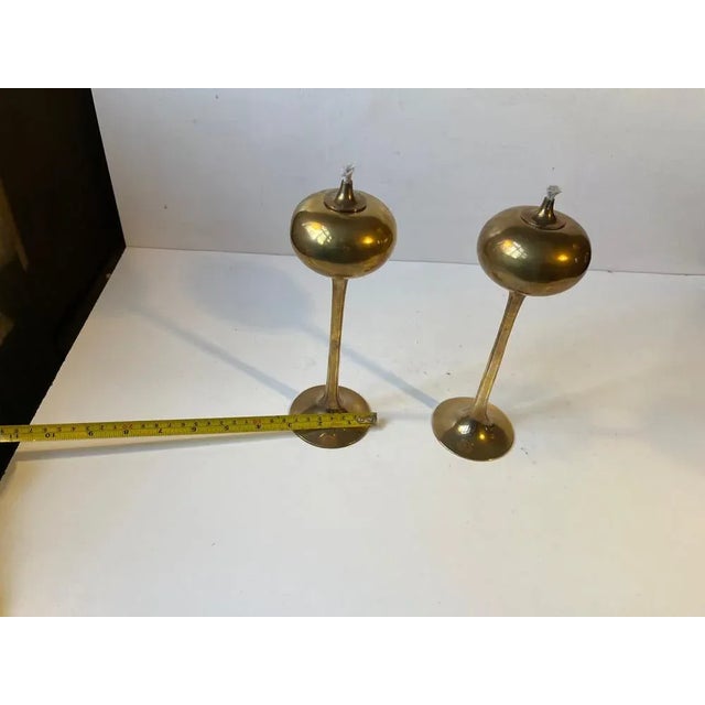Metal Scandinavian Modern Brass Oil Lamps, 1970s, Set of 2 For Sale - Image 7 of 8