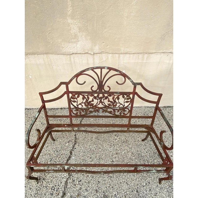 Vintage French Art Nouveau Style Leafy Vine Cast Aluminum Garden Patio Bench For Sale In Philadelphia - Image 6 of 10