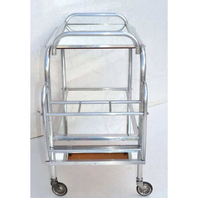 Jacques Adnet Jacques Adnet Chrome & Mirrored 2 Tier Bar Cart Bottle Holder France 1950 For Sale - Image 4 of 13