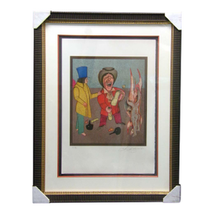 Mikail Chemiakin Happy Drinker Hand Signed Lithograph on Paper Framed