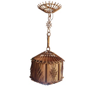 Bamboo Pendant Lamp with Chinoiserie Details by Louis Sognot, France, 1950 For Sale