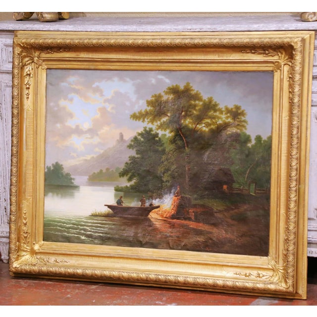 Decorate a living room or study with this elegant antique landscape painting. Crafted in France circa 1850, the oil on...