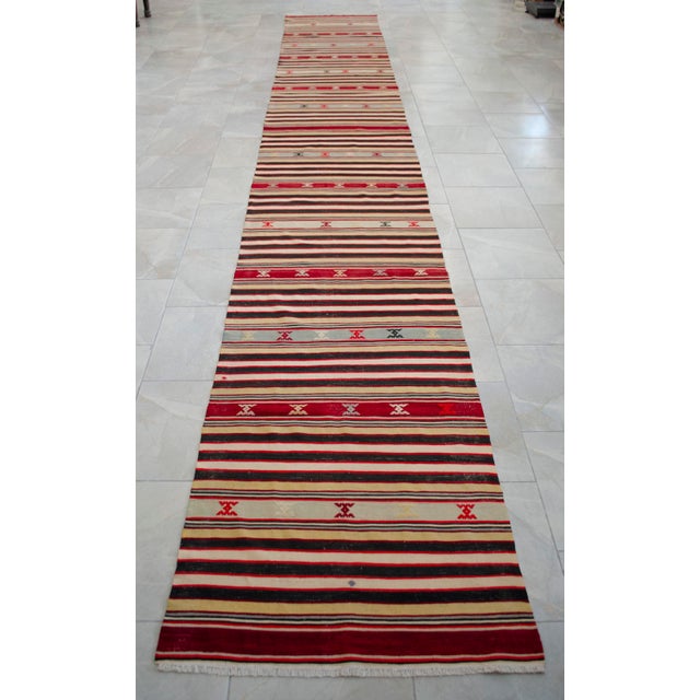 Vintage Turkish Runner Rug Kilim - Handmade Extra Long Hallway Decor , Stair Runner 2′10″ X 19′3″ For Sale - Image 15 of 16