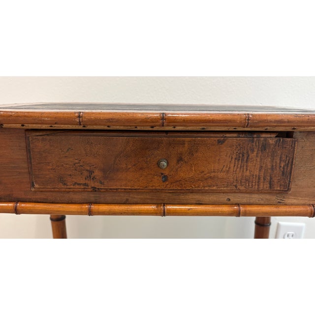 Antique Aesthetic Movement Faux Bamboo Chinoiserie Style Side Table With Drawer For Sale - Image 17 of 18