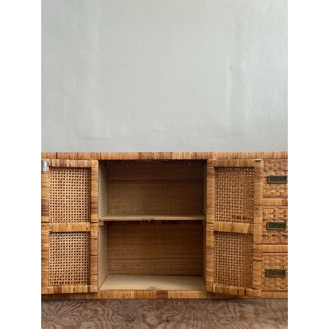 Vintage Boho Woven Rattan Credenza For Sale - Image 4 of 8