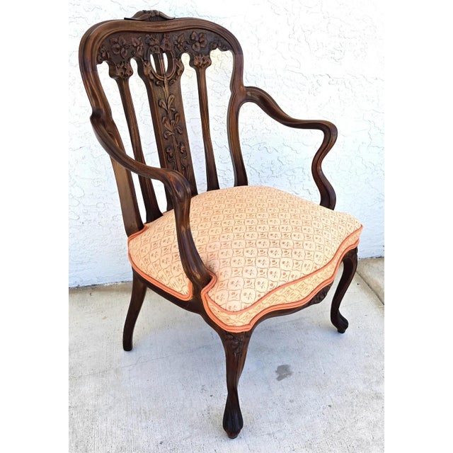 Late 19th Century 19th Century Antique Art Nouveau Edwardian Carved Walnut Armchair For Sale - Image 5 of 16
