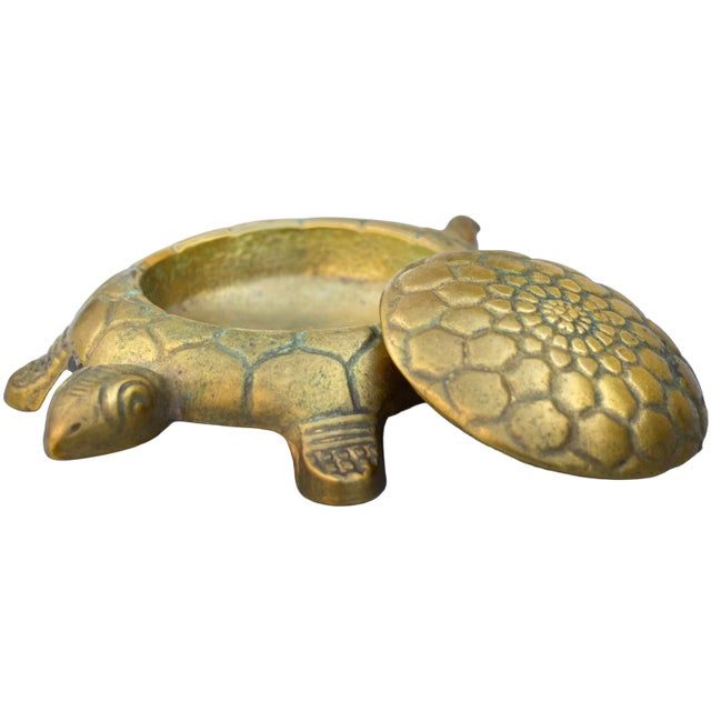 Brass Mid 20th Century Handcrafted Italian Brass Turtle-Figurine Box Accent For Sale - Image 8 of 9