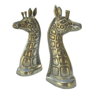 Vintage C.1970's Mid-Century Brass Giraffe Bookends, And/Or Decorative Objects - a Pair For Sale