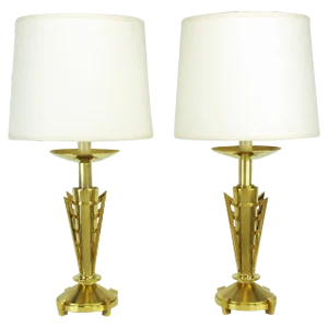 Custom Art Deco Inspired Brass Table Lamps - a Pair