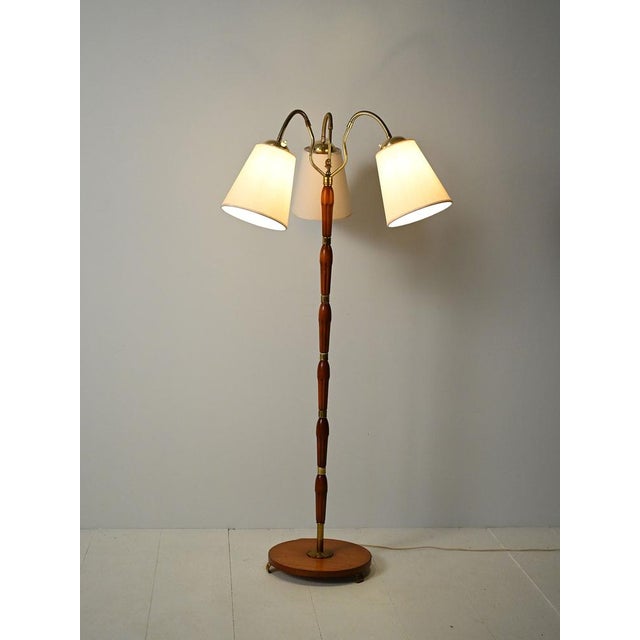 1950s Scandinavian 3-Armed Floor Lamp in Teak and Brass, 1950s For Sale - Image 5 of 16