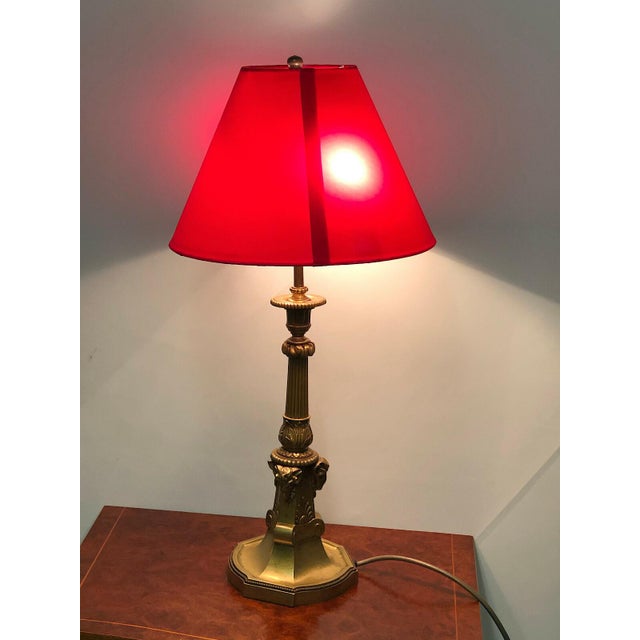 Antique Brass Cherub Table Lamp with Fabric Shade from Unbekannt, 1950s For Sale - Image 9 of 10