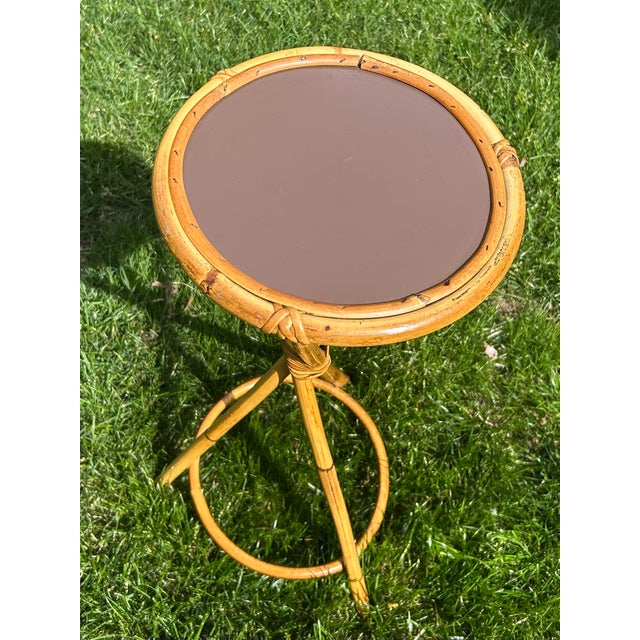 Taupe Labeled, Rosenthal Netter, Bamboo and Rattan, Pedestal/Plant Stand, Italy, 1950’s, Attributed to Franco Albini For Sale - Image 8 of 10