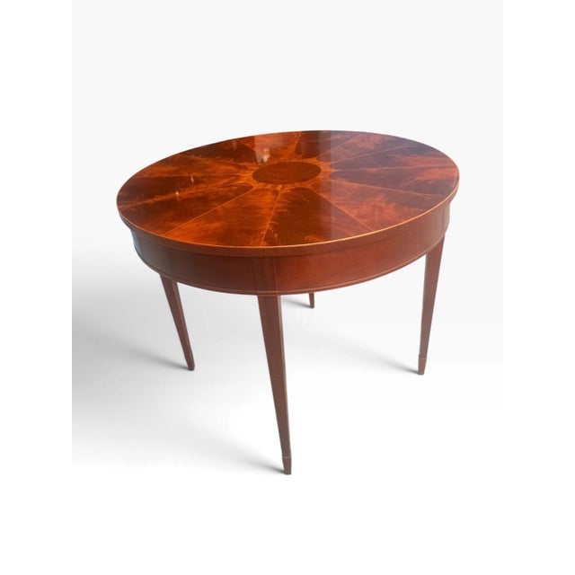 Baker Furniture Company Baker Furniture Round Mahogany Sunburst Inlaid Center Table For Sale - Image 4 of 14