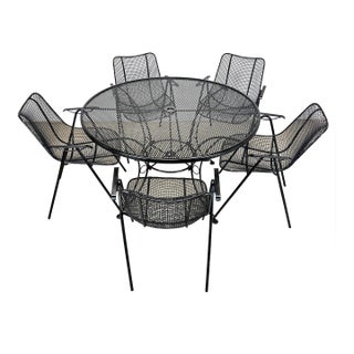 Mid Century Modern Sculptura Outdoor Dining Chairs & Table by Woodard & Sons Restored For Sale